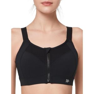 Yvette Zip Front Sports Bra - High Impact Sports Bras for Women Plus Size Workout  Fitness Running,Black,S at  Women's Clothing store